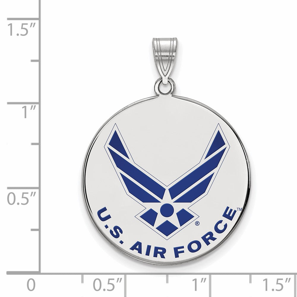 Sterling Silver Rhod-Pltd Logoart U.s. Air Force Xl Enamel Disc Pendant