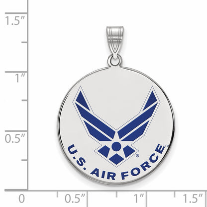 Sterling Silver Rhod-Pltd Logoart U.s. Air Force Xl Enamel Disc Pendant