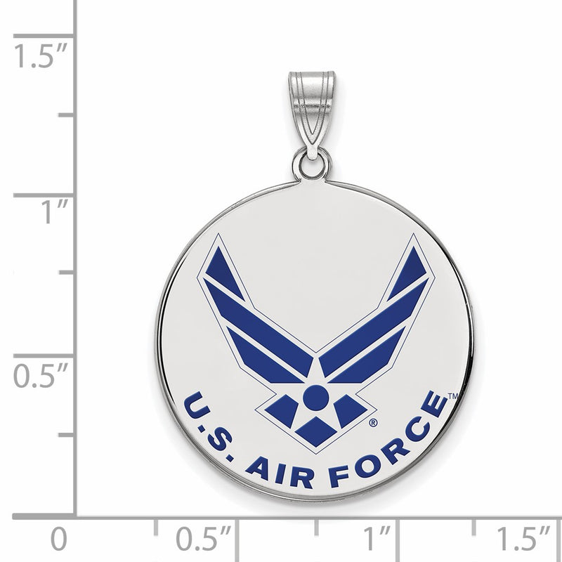 Sterling Silver Rhod-Pltd Logoart U.s. Air Force Xl Enamel Disc Pendant