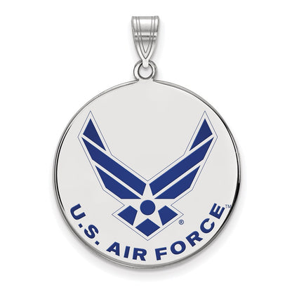 Sterling Silver Rhod-Pltd Logoart U.s. Air Force Xl Enamel Disc Pendant