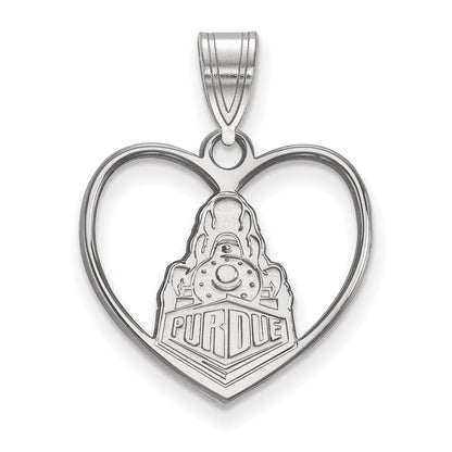 Sterling Silver Rhodium Plated Logoart Purdue University Boilermakers Train Logo Heart Pendant