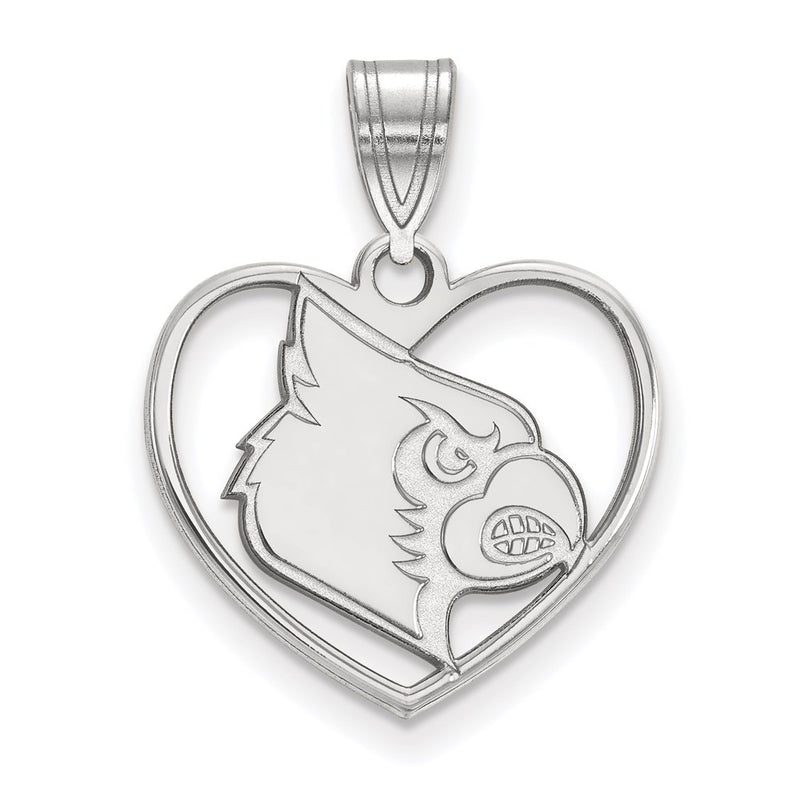 Sterling Silver Rhodium Plated Logoart University Of Louisville Cardinal Heart Pendant