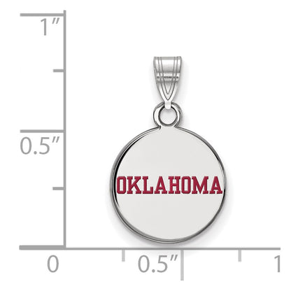 Sterling Silver Rhodium Plated Logoart University Of Oklahoma Small Enameled Disc Pendant