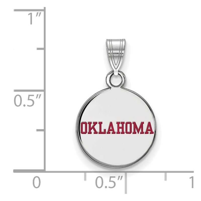 Sterling Silver Rhodium Plated Logoart University Of Oklahoma Small Enameled Disc Pendant