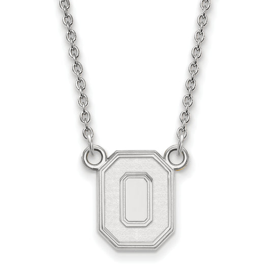 Sterling Silver Rhodium Plated Logoart The Ohio State University Letter O Small Pendant 18 Inch Necklace