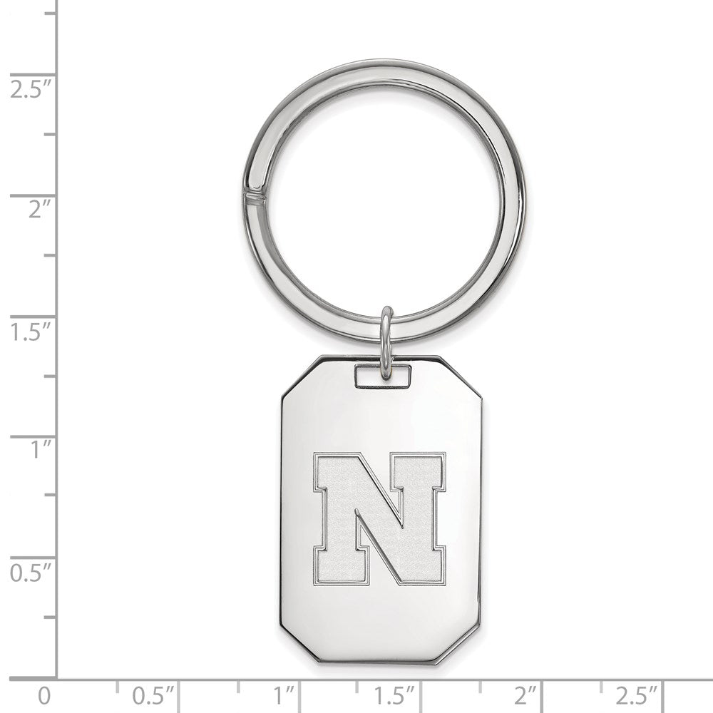 Sterling Silver Rhod-Pltd Logoart University of Nebraska Key Ring