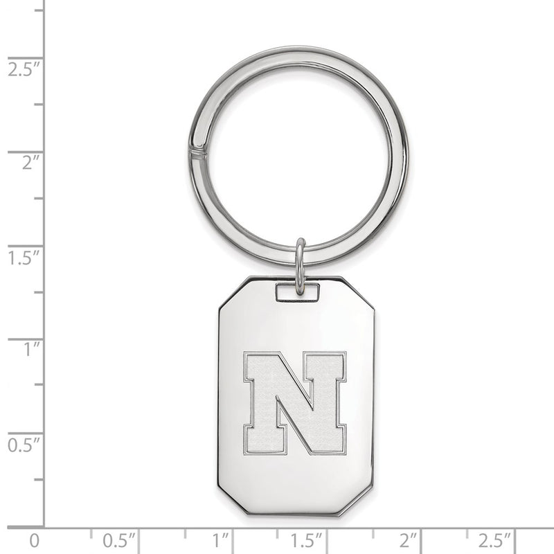 Sterling Silver Rhod-Pltd Logoart University of Nebraska Key Ring