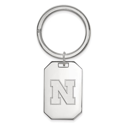 Sterling Silver Rhod-Pltd Logoart University of Nebraska Key Ring