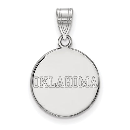 Sterling Silver Rhodium Plated Logoart University Of Oklahoma Medium Disc Pendant