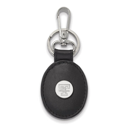 Sterling Silver Rh-P Logoart University of Tennessee Black Leather Oval Key Chai