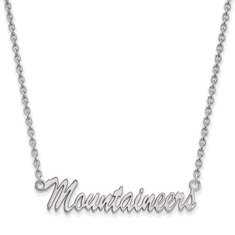 Sterling Silver Rhodium Plated Logoart West Virginia University Mountaineers Script Medium Pendant 18 Inch Necklace