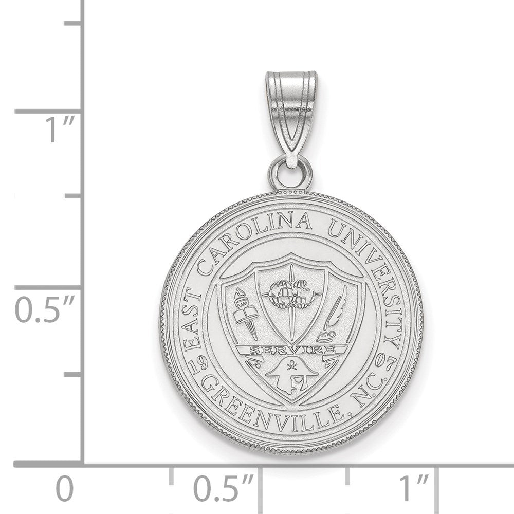 Sterling Silver Rhodium Plated Logoart East Carolina University Large Crest Pendant