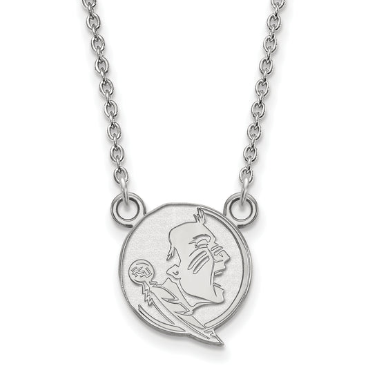 Sterling Silver Rhodium Plated Logoart Florida State University Seminole Small Pendant 18 Inch Necklace