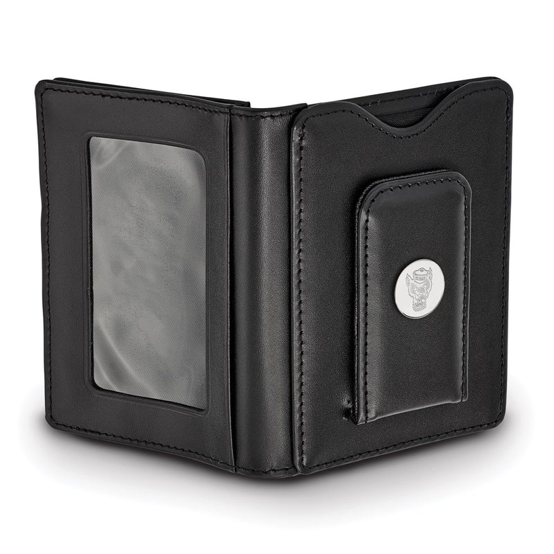 Sterling Silver Rh-P Logoart North Carolina State University Black Leather Walle