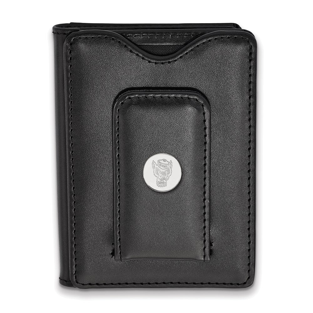 Sterling Silver Rh-P Logoart North Carolina State University Black Leather Walle