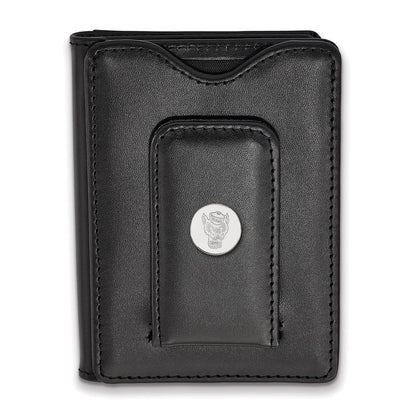 Sterling Silver Rh-P Logoart North Carolina State University Black Leather Walle