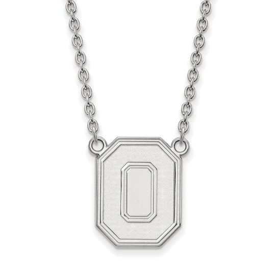 Sterling Silver Rhodium Plated Logoart The Ohio State University Letter O Large Pendant 18 Inch Necklace