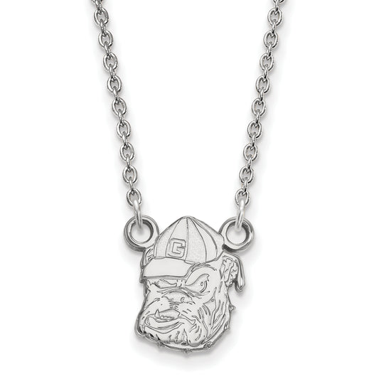 Sterling Silver Rhodium Plated Logoart University Of Georgia Bulldog Small Pendant 18 Inch Necklace