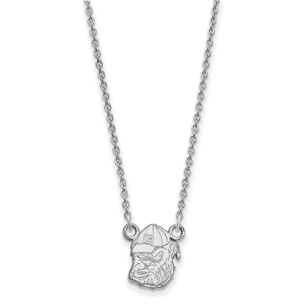 Sterling Silver Rhodium Plated Logoart University Of Georgia Bulldog Small Pendant 18 Inch Necklace