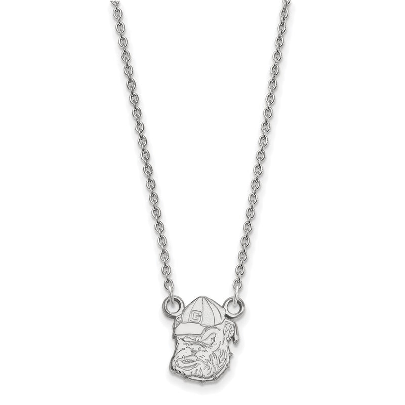 Sterling Silver Rhodium Plated Logoart University Of Georgia Bulldog Small Pendant 18 Inch Necklace