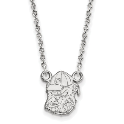 10K White Gold Logoart University Of Georgia Bulldog Small Pendant 18 Inch Necklace