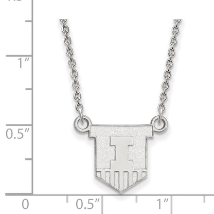 10K White Gold Logoart University Of Illinois Victory Badge Small Pendant 18 Inch Necklace