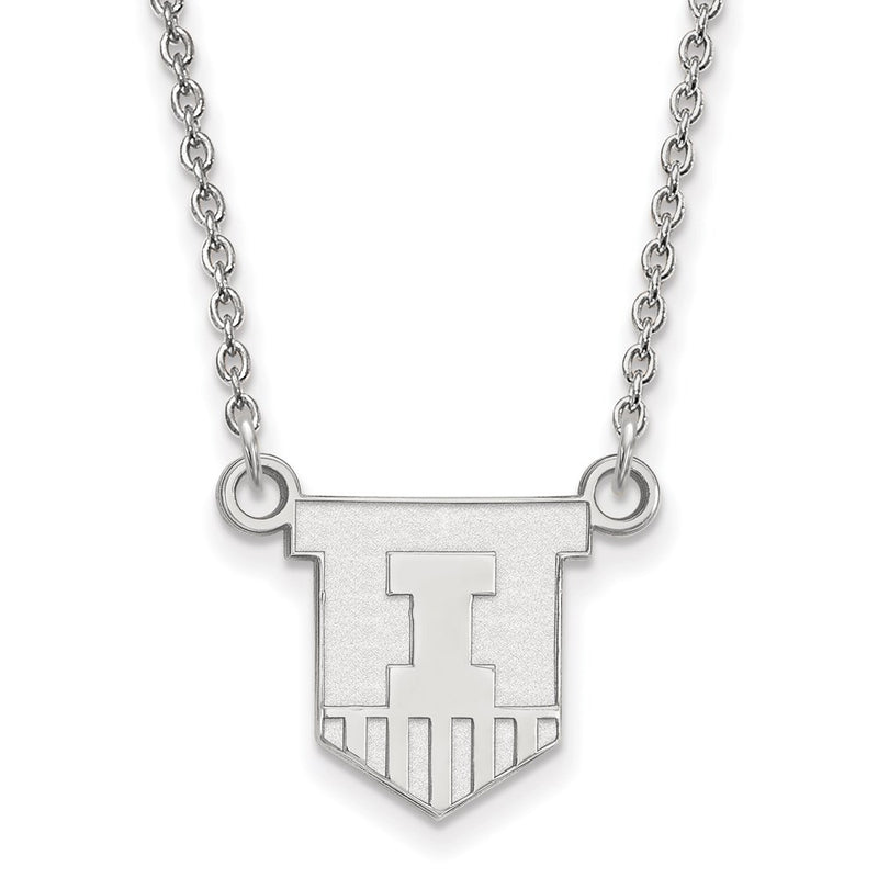14K White Gold Logoart University Of Illinois Victory Badge Small Pendant 18 Inch Necklace