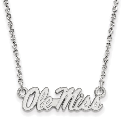 10K White Gold Logoart University Of Mississippi Ole Miss Small Pendant 18 Inch Necklace