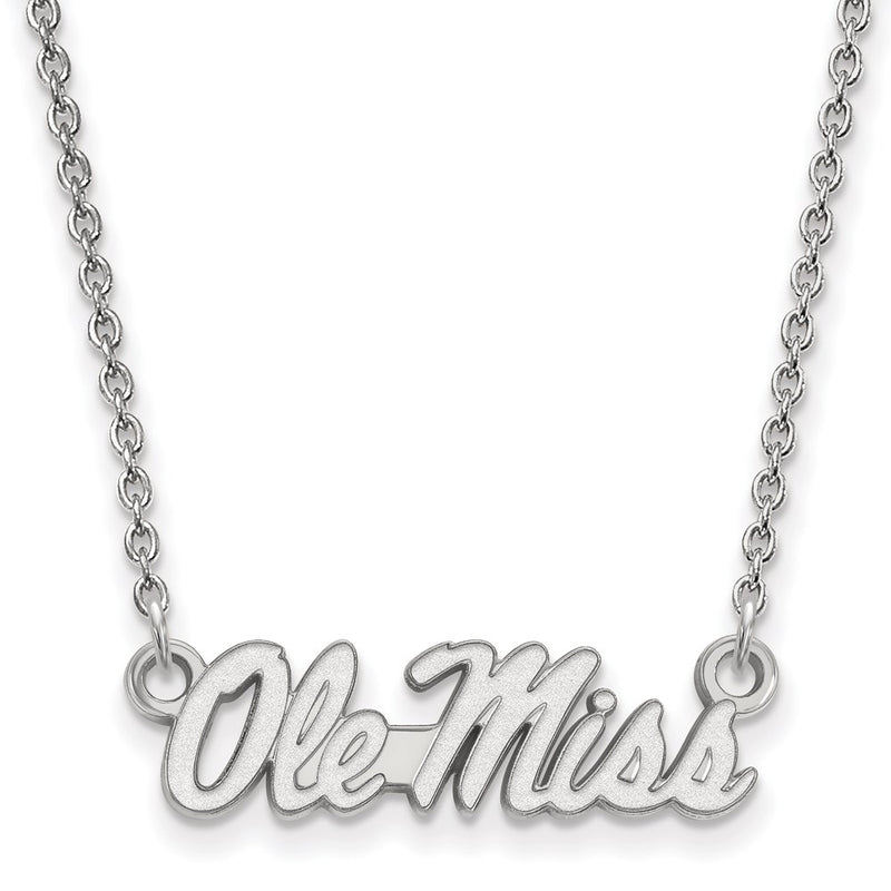 Sterling Silver Rhodium Plated Logoart University Of Mississippi Ole Miss Small Pendant 18 Inch Necklace