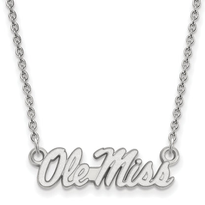 Sterling Silver Rhodium Plated Logoart University Of Mississippi Ole Miss Small Pendant 18 Inch Necklace