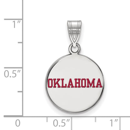 Sterling Silver Rhodium Plated Logoart University Of Oklahoma Medium Enameled Disc Pendant