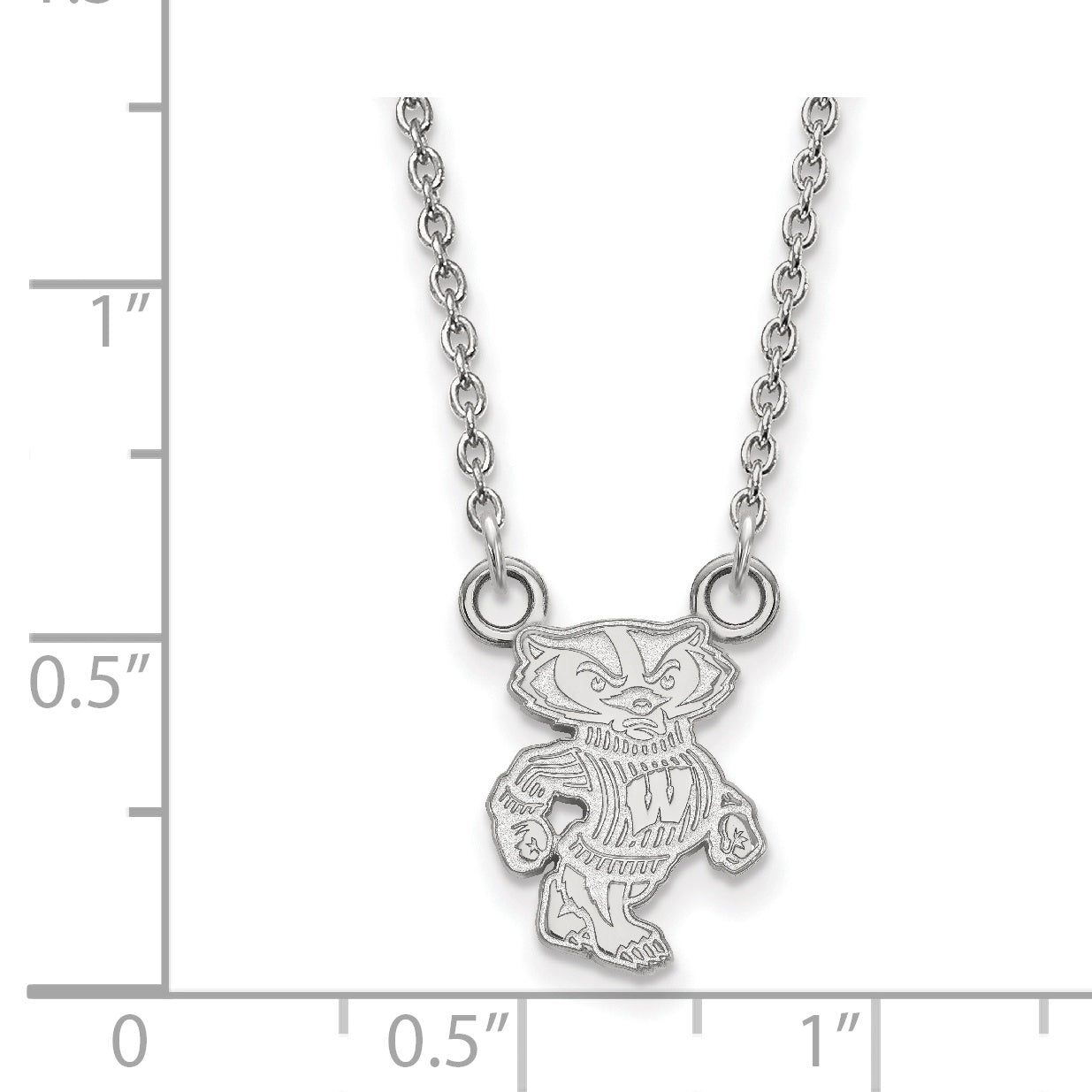 10K White Gold Logoart University Of Wisconsin Badger Small Pendant 18 Inch Necklace