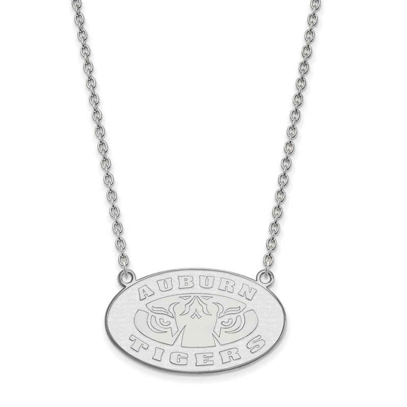 Sterling Silver Rhodium Plated Logoart Auburn Tigers Large Pendant 18 Inch Necklace