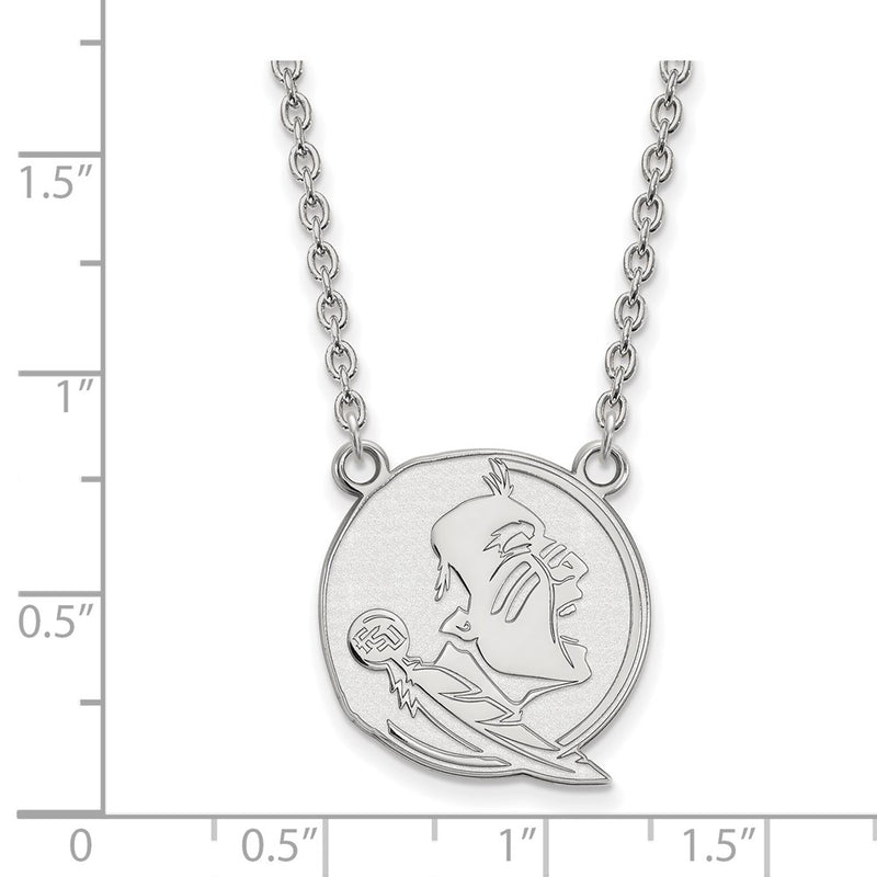 Sterling Silver Rhodium Plated Logoart Florida State University Seminole Large Pendant 18 Inch Necklace