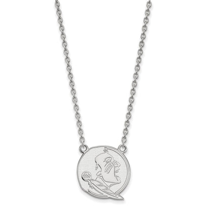Sterling Silver Rhodium Plated Logoart Florida State University Seminole Large Pendant 18 Inch Necklace
