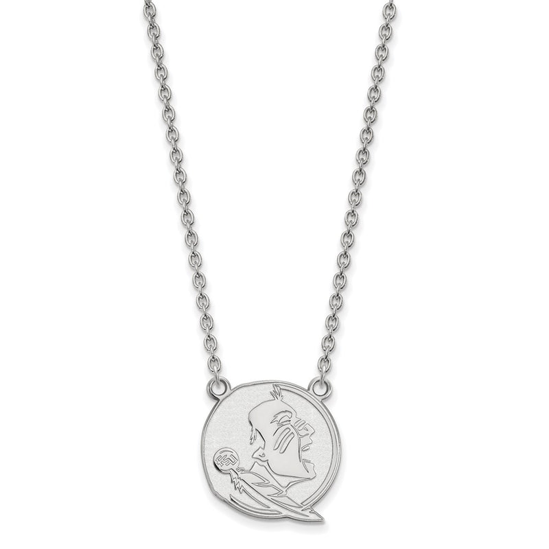 Sterling Silver Rhodium Plated Logoart Florida State University Seminole Large Pendant 18 Inch Necklace
