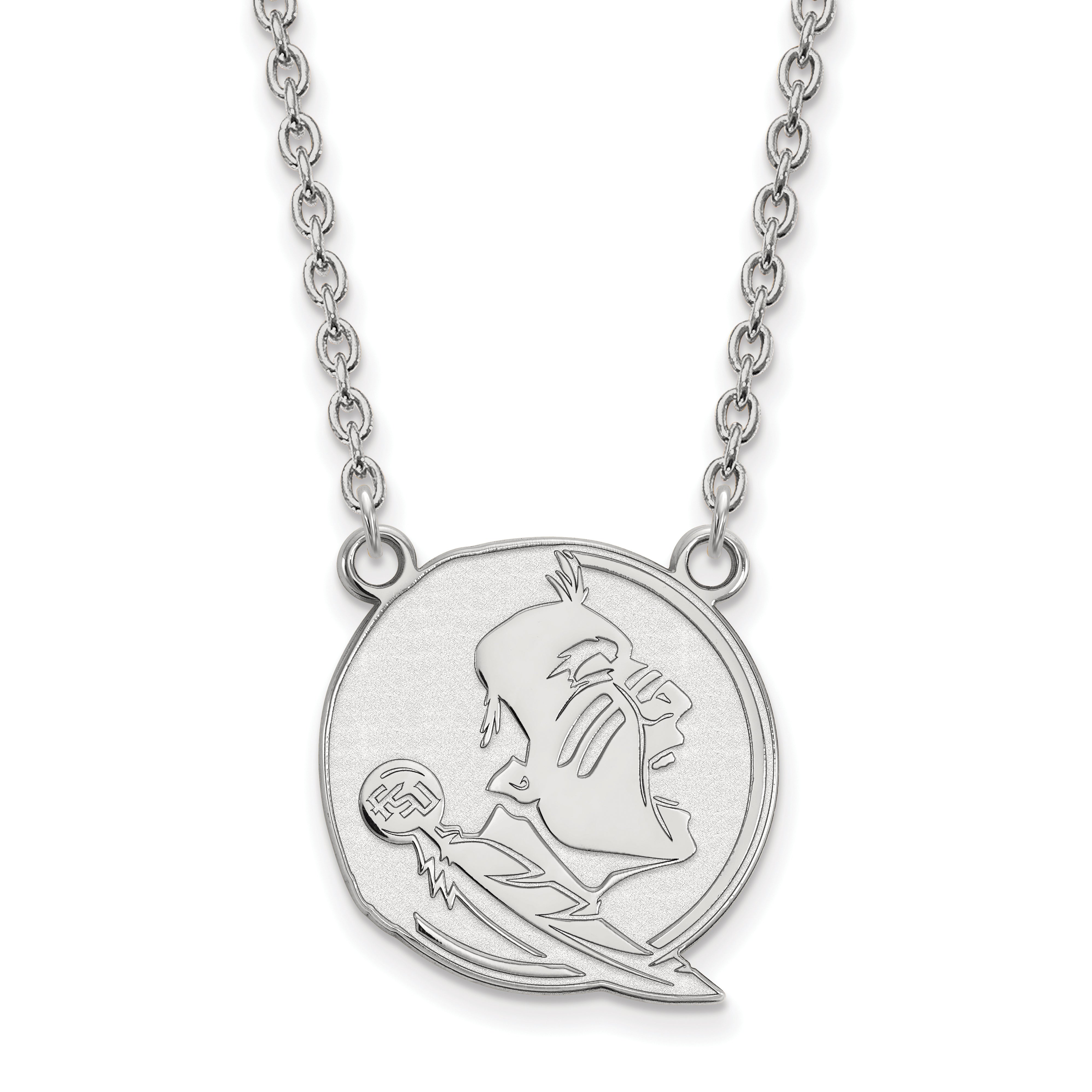 10K White Gold Logoart Florida State University Seminole Large Pendant 18 Inch Necklace