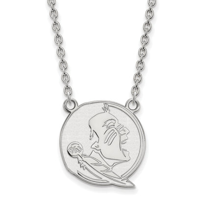 10K White Gold Logoart Florida State University Seminole Large Pendant 18 Inch Necklace