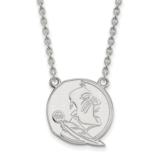 10K White Gold Logoart Florida State University Seminole Large Pendant 18 Inch Necklace