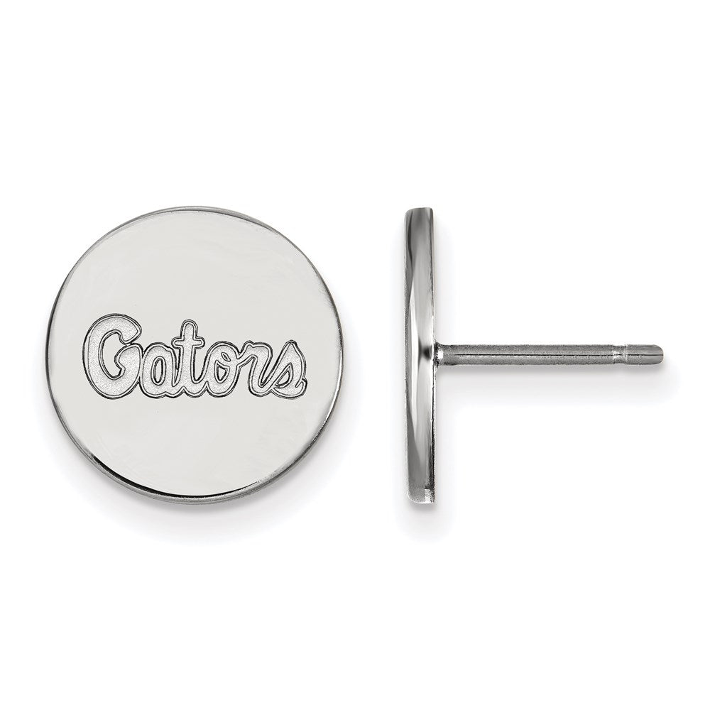 Sterling Silver Rhodium Plated Logoart University Of Florida Gators Script Small Disc Post Earrings