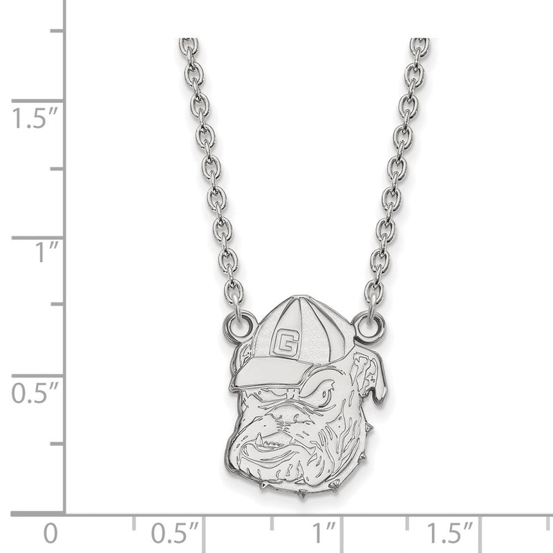 Sterling Silver Rhodium Plated Logoart University Of Georgia Bulldog Large Pendant 18 Inch Necklace