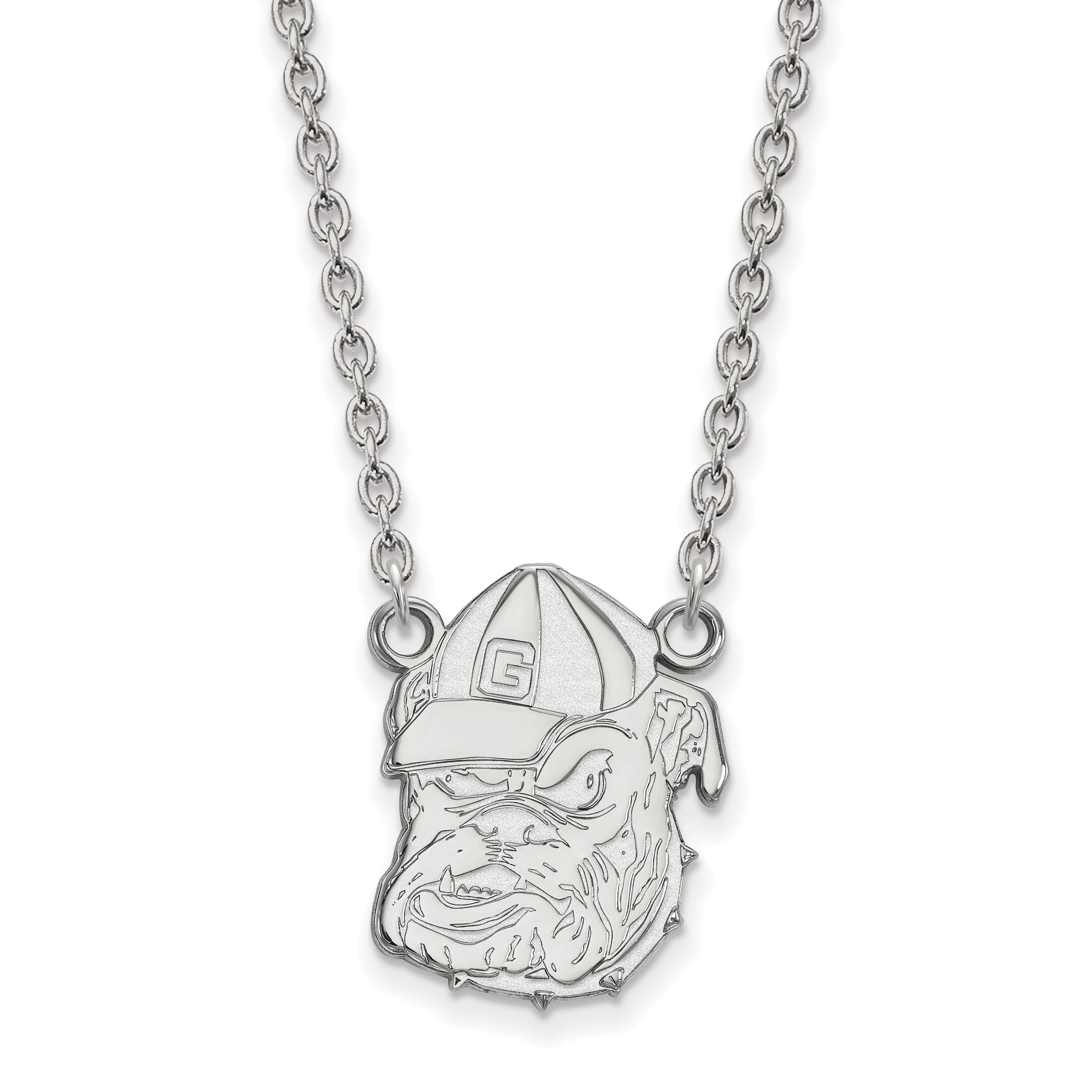 10K White Gold Logoart University Of Georgia Bulldog Large Pendant 18 Inch Necklace