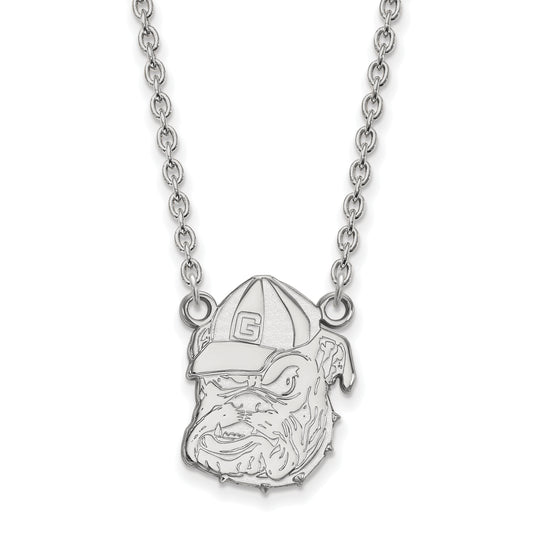 10K White Gold Logoart University Of Georgia Bulldog Large Pendant 18 Inch Necklace