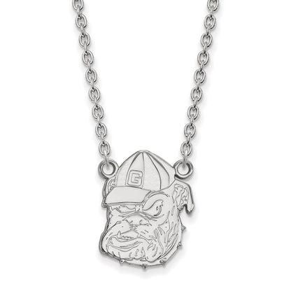 14K White Gold Logoart University Of Georgia Bulldog Large Pendant 18 Inch Necklace