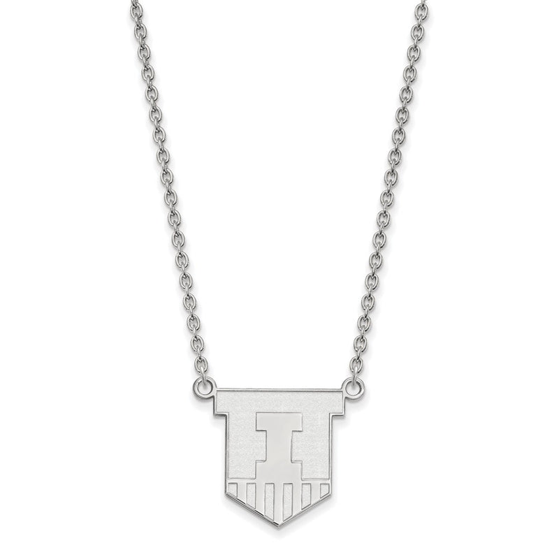 14K White Gold Logoart University Of Illinois Victory Badge Large Pendant 18 Inch Necklace