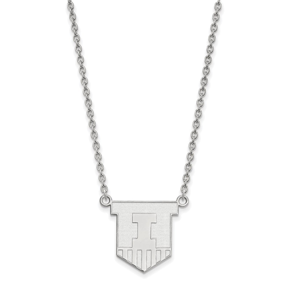 10K White Gold Logoart University Of Illinois Victory Badge Large Pendant 18 Inch Necklace