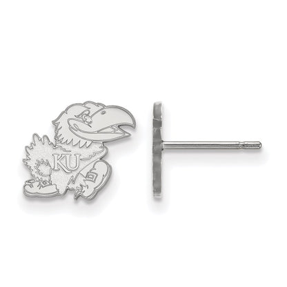 Sterling Silver Rhodium Plated Logoart University Of Kansas Jayhawk Extra Small Post Earrings
