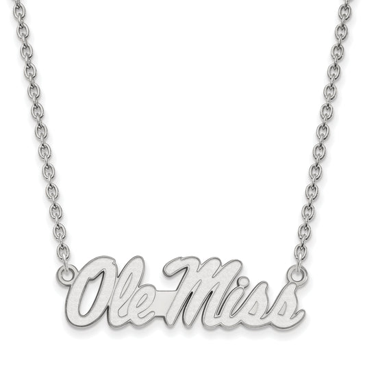 Sterling Silver Rhodium Plated Logoart University Of Mississippi Ole Miss Large Pendant 18 Inch Necklace