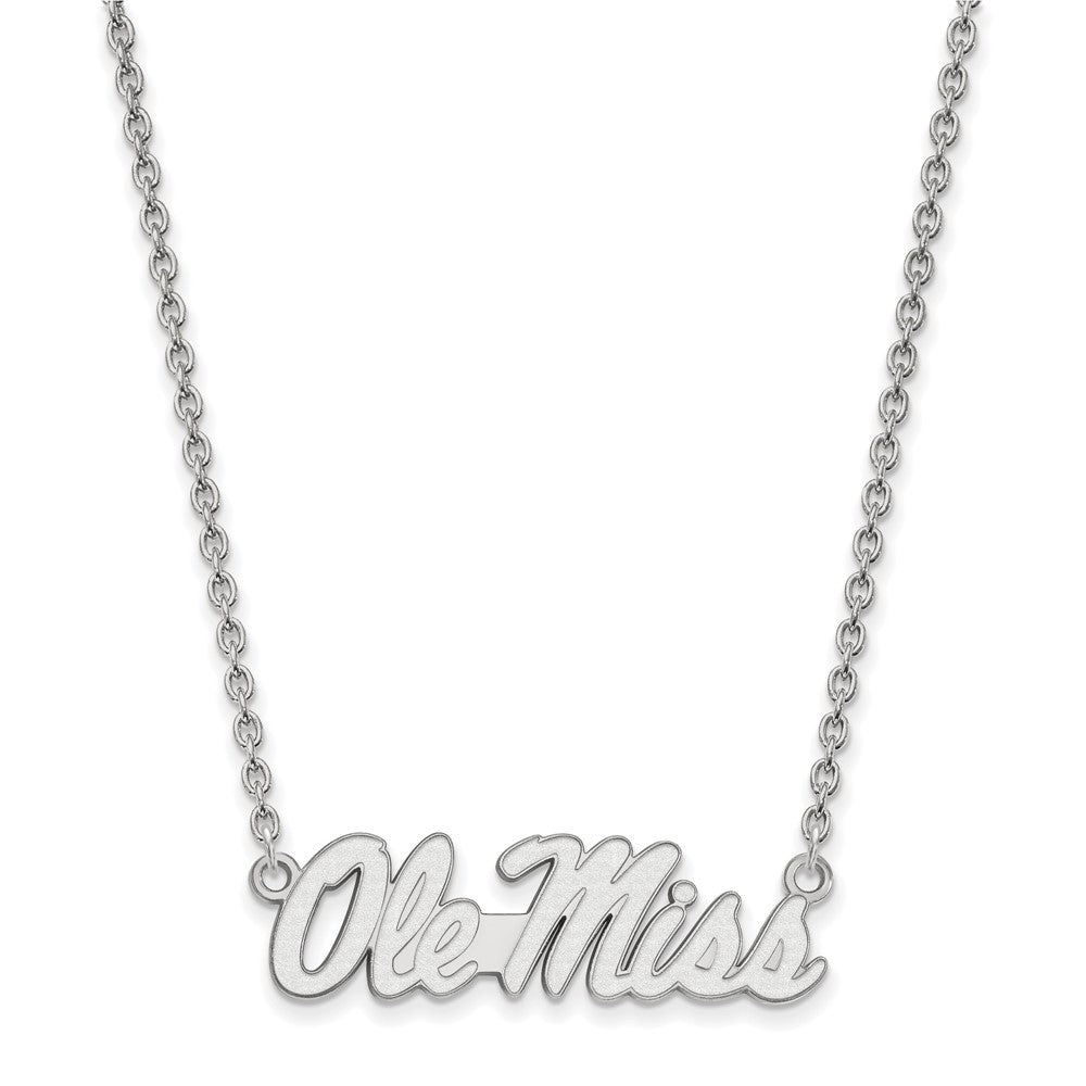 Sterling Silver Rhodium Plated Logoart University Of Mississippi Ole Miss Large Pendant 18 Inch Necklace