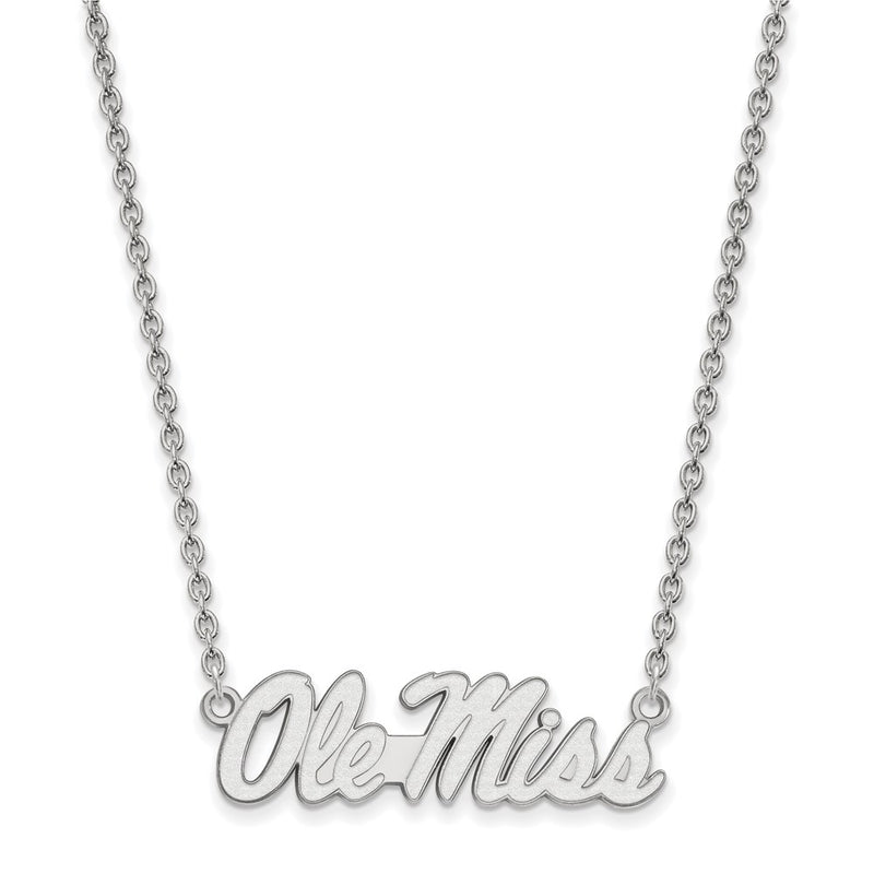 Sterling Silver Rhodium Plated Logoart University Of Mississippi Ole Miss Large Pendant 18 Inch Necklace